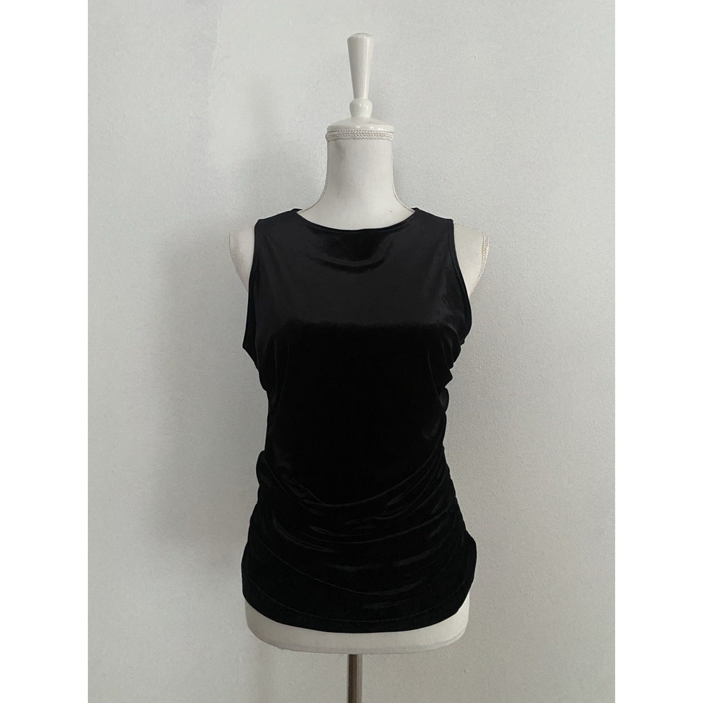 Club Monaco Black Velvet Ruched Sleeveless Large Minimalist Workwear Feminine